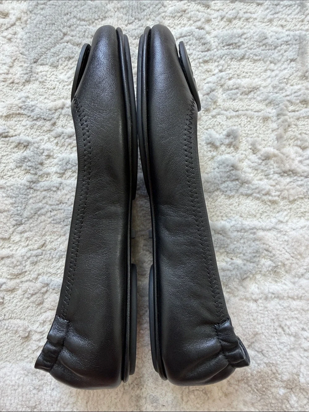 Tory Burch Black Leather Logo Ballet Flats